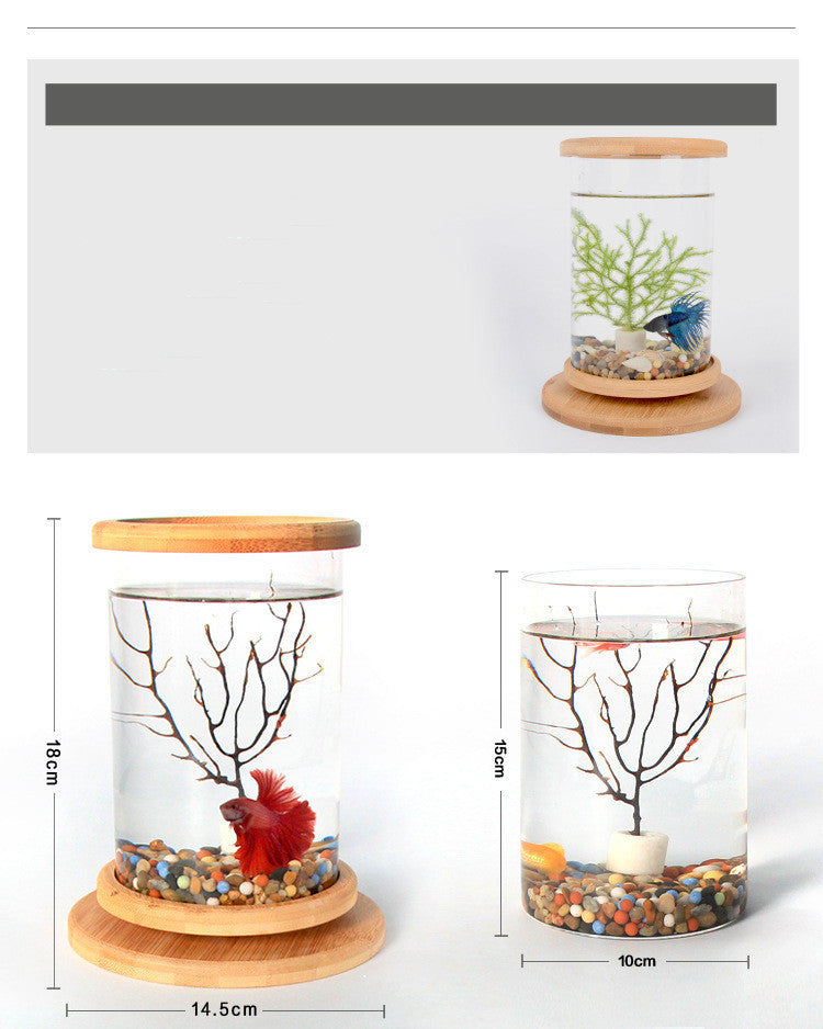 Transform Your Workspace with the Small Office Glass Aquarium Bamboo Base