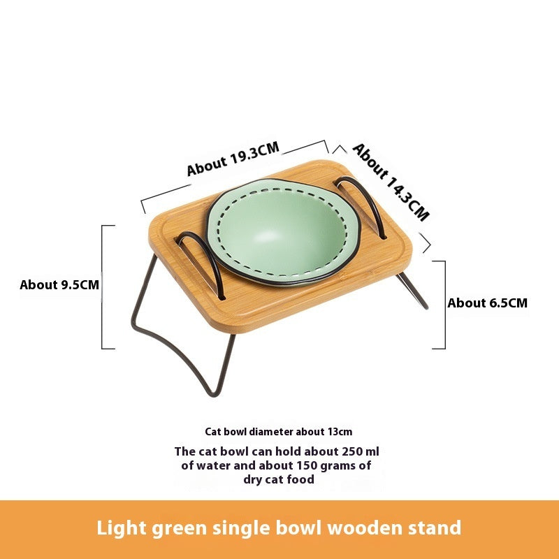 Pet Wooden Rack Multi-functional Ceramic Cat Bowl