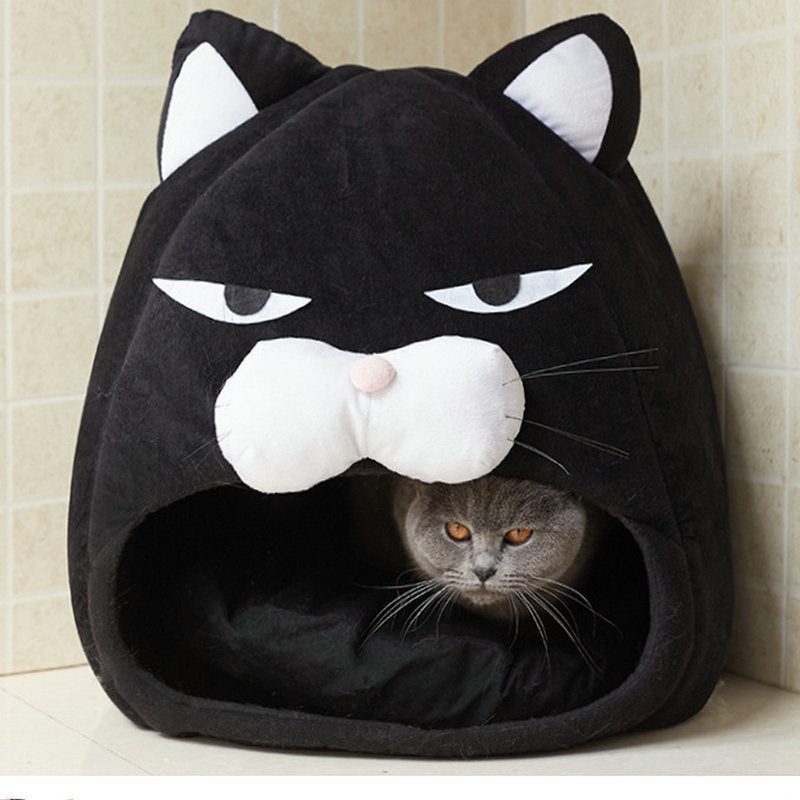 Cartoon Cat Bed Fleece Lovely Pet House