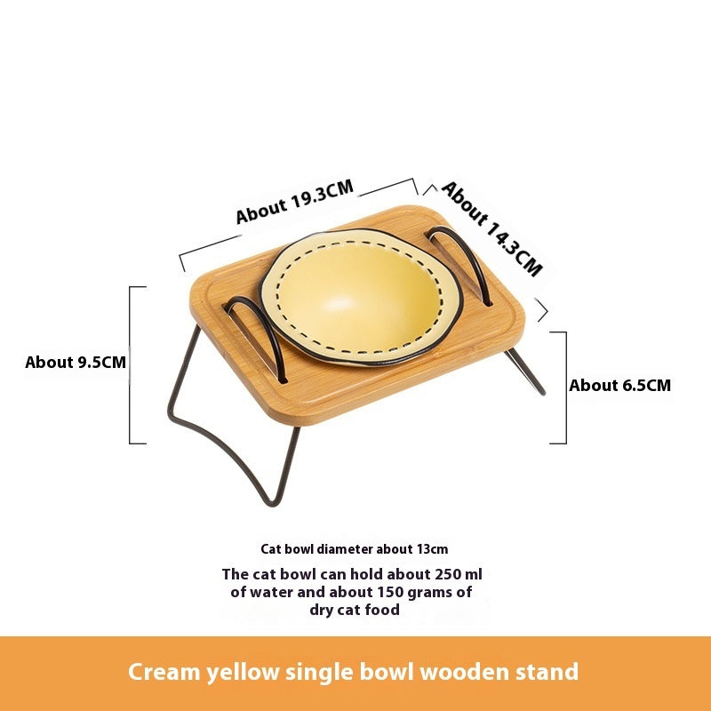 Pet Wooden Rack Multi-functional Ceramic Cat Bowl