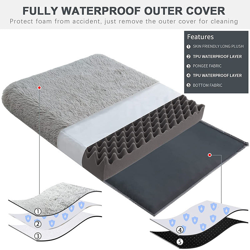Plush Square Pet Bed Wave Memory