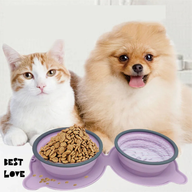 Portable Silicone Double Dog Food Bowls