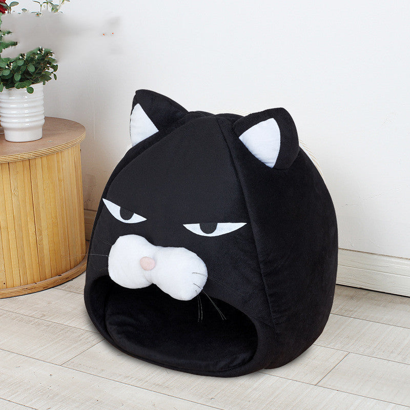 Cartoon Cat Bed Fleece Lovely Pet House